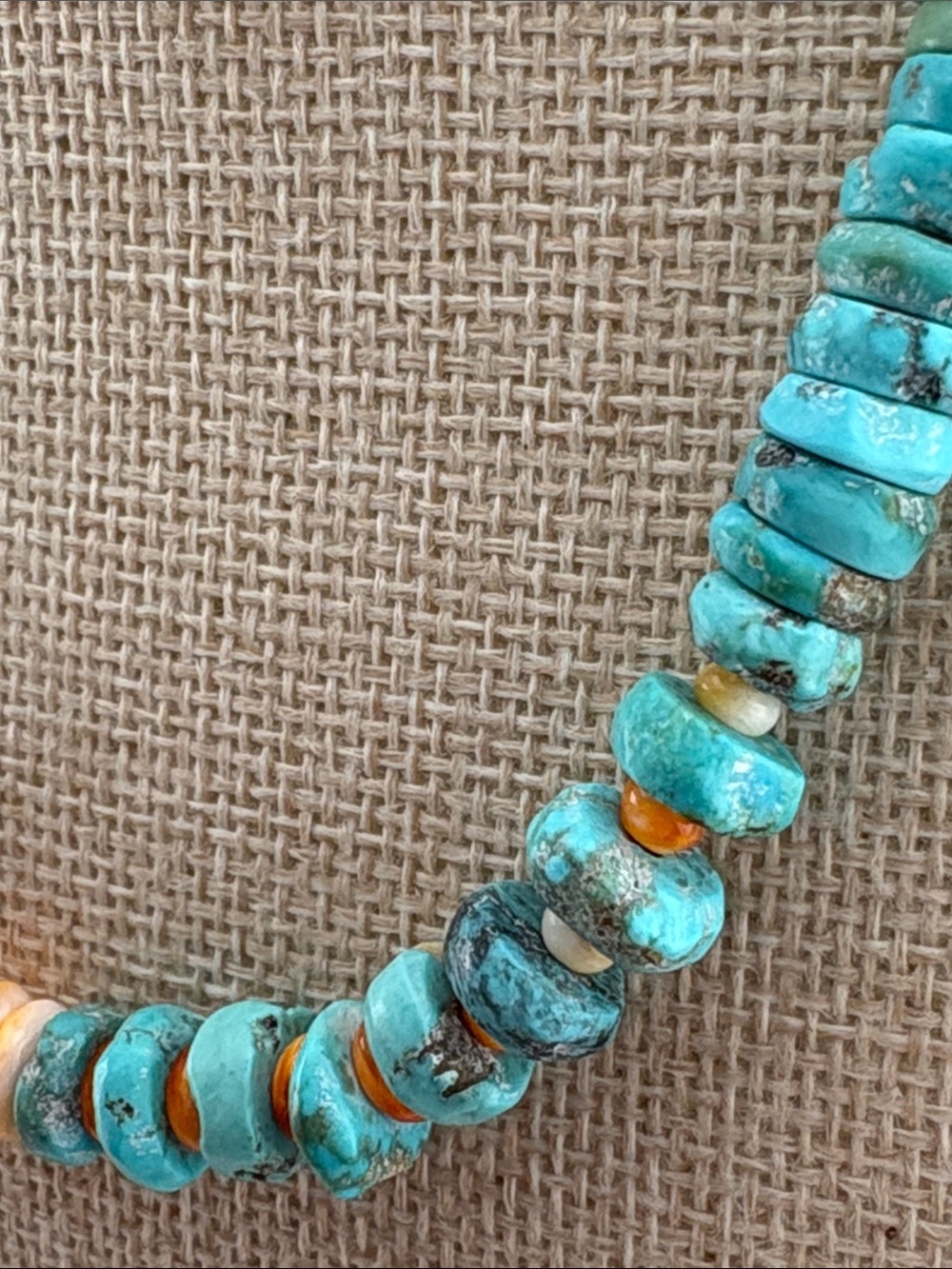 🧡 Spiny Oyster & Turquoise Heishi Necklace — 16” - Picture 5 of 7